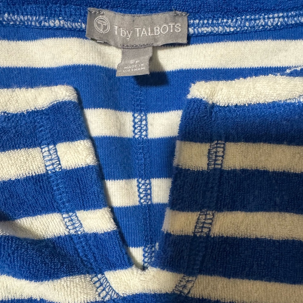 T by Talbots Split Neck Terry Cloth Drawstring Waist Striped Top Size SP - Picture 7 of 8